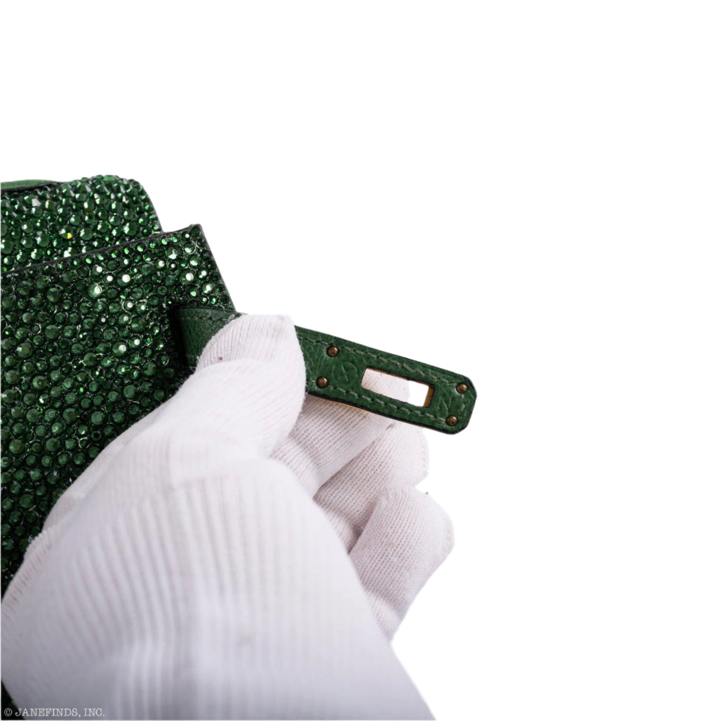 Vintage Hermes Emerald Kelly of Oz with Swarovski Crystals Epsom Gold Hardware