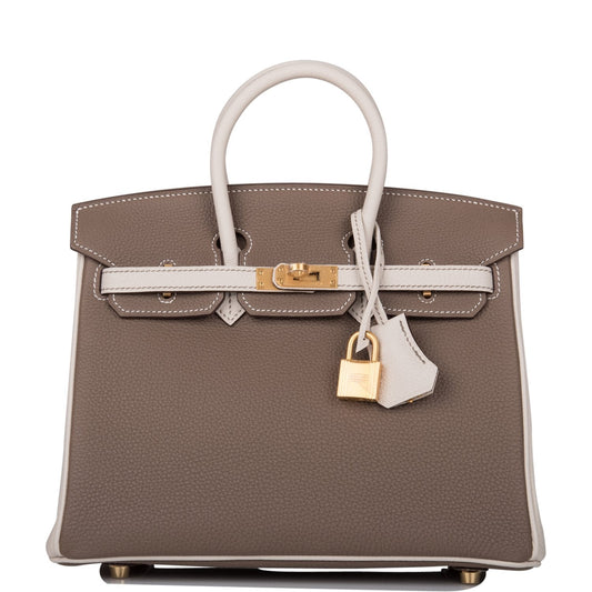 Hermes Birkin 25 Etoupe and Craie Togo Brushed Gold Hardware