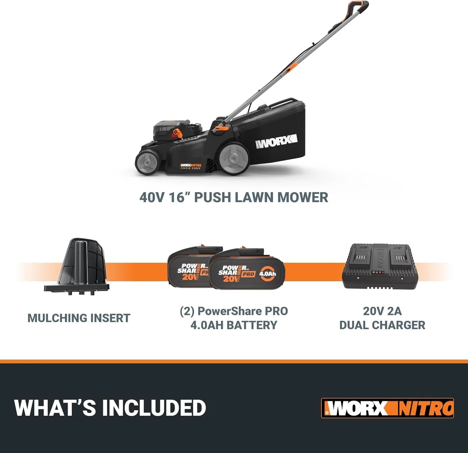 WORX Nitro 40V 16″ Cordless Lawn Mowers w/Brushless Motor 2.0 &amp; Intellicut.