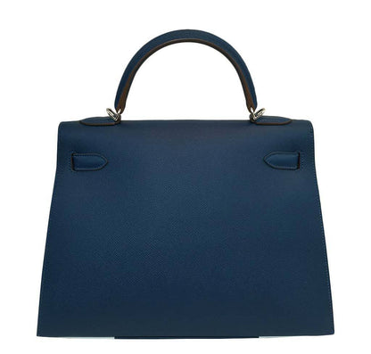 Hermes Kelly Flag Sellier 32 White Blue Thalassa Epsom Leather Palladium Hardware