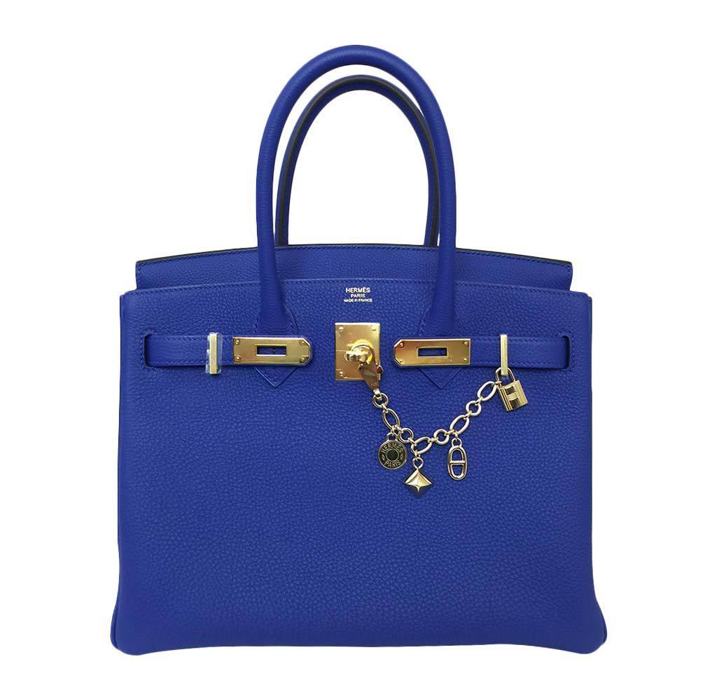 Hermes Birkin 30 Blue Electrique Togo Leather Gold Hardware