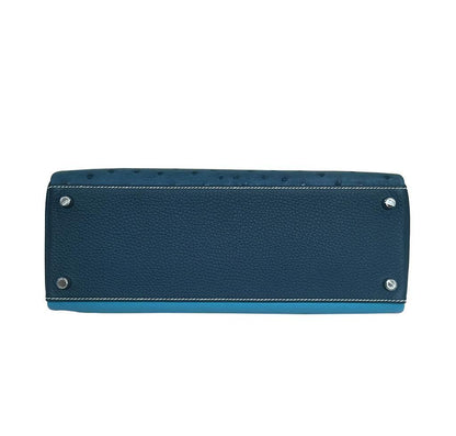 Hermes Kelly 32 Limited Edition Cobalt Blue Jean Colvert Multi Color Ostrich Swift Clemence Leather Palladium Hardware