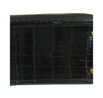 Hermes Kelly 32 Black Shiny Porosus Crocodile Gold Hardware Vintage