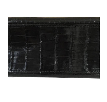 Hermes Kelly 32 Black Shiny Porosus Crocodile Gold Hardware Vintage