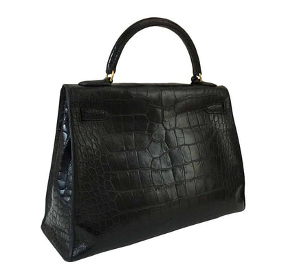 Hermes Kelly 32 Black Crocodile Gold Hardware Vintage