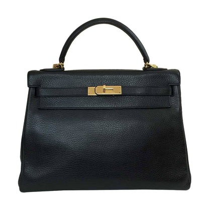 Hermes Kelly Retourne 32 Black Ardennes Leather Gold Hardware
