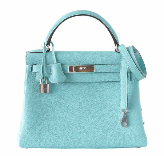 Hermes Kelly 28 Blue Atoll Togo Leather Palladium Hardware