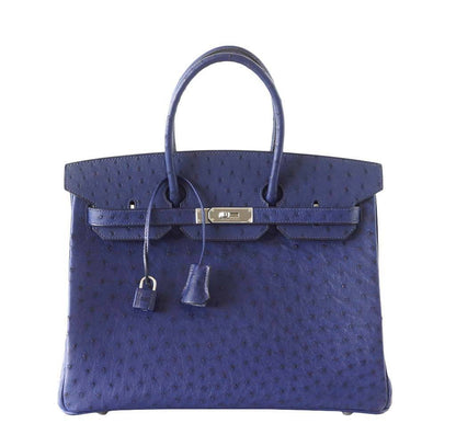 Hermes Birkin 35 Bleu Iris Ostrich Palladium Hardware