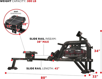 Sunny Health and Fitness Obsidian Surge Water Rowing Machines.