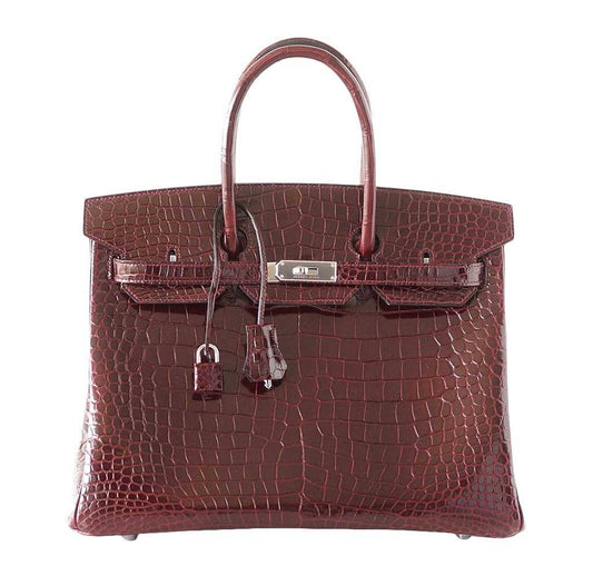Hermes Birkin 35 Bordeaux Porosus Crocodile Palladium Hardware