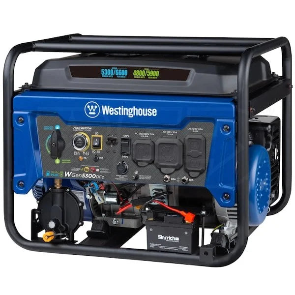 Westinghouse WGen5300DFc – 5300 Watt Electric Start Dual-Fuel Portables Generators w/ Wireless Remote Start, RV Outlet &amp; CO Sensor (49-State)