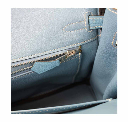 Hermes Birkin 25 Blue Jean Epsom Leather Palladium Hardware