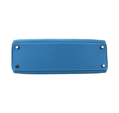 Hermes Kelly 32 Blue Jean Taurillon Clemence Leather Palladium Hardware