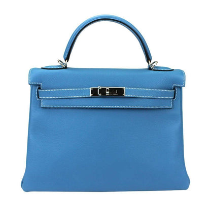Hermes Kelly 32 Blue Jean Taurillon Clemence Leather Palladium Hardware