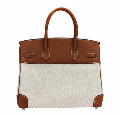 Hermes Birkin 30 Toile Natural Barenia Leather Palladium Hardware Limited Edition