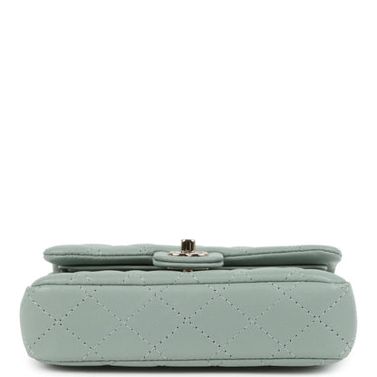 Chanel Nano Classic Double Flap Bag Charm Dark Green Lambskin Light Gold Hardware