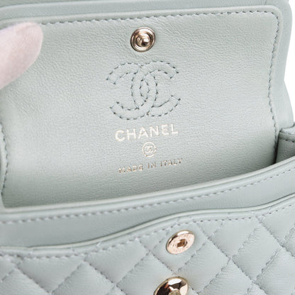 Chanel Nano Classic Double Flap Bag Charm Dark Green Lambskin Light Gold Hardware