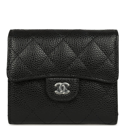Chanel Small Classic Flap Wallet Black Shiny Caviar Silver Hardware