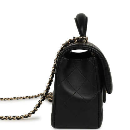 Chanel Classic Top Handle Long Flap Bag Black Lambskin Light Gold Hardware