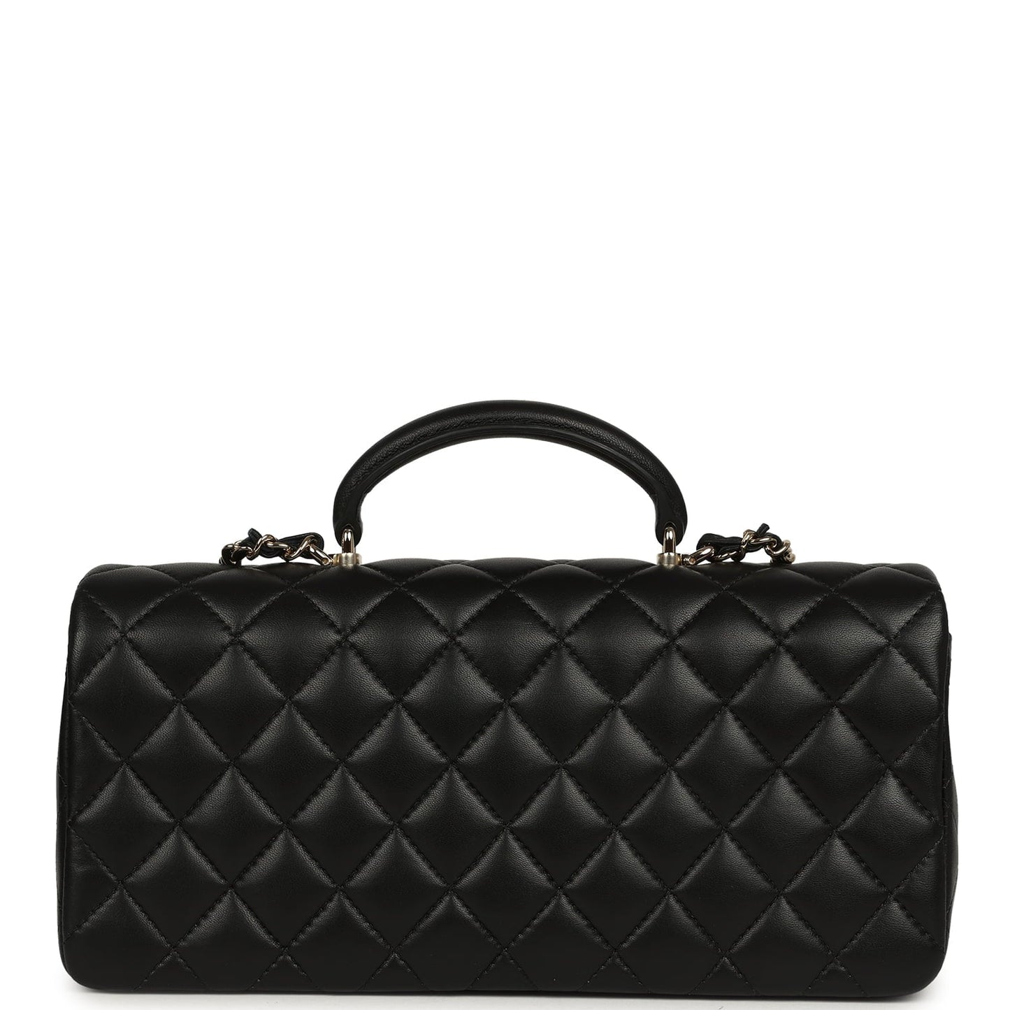 Chanel Classic Top Handle Long Flap Bag Black Lambskin Light Gold Hardware
