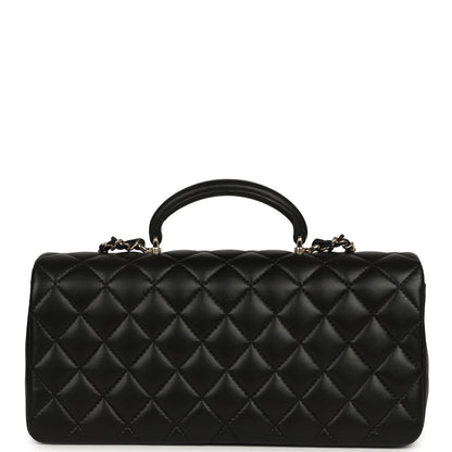 Chanel Classic Top Handle Long Flap Bag Black Lambskin Light Gold Hardware