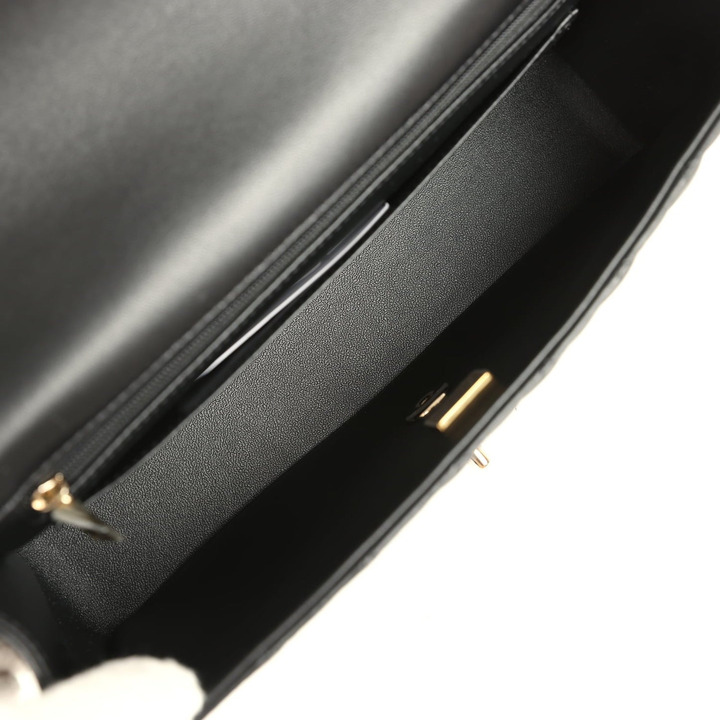 Chanel Classic Top Handle Long Flap Bag Black Lambskin Light Gold Hardware