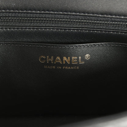 Chanel Classic Top Handle Long Flap Bag Black Lambskin Light Gold Hardware