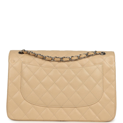 Pre-owned Chanel Jumbo Classic Double Flap Bag Light Beige Caviar Silver Hardware