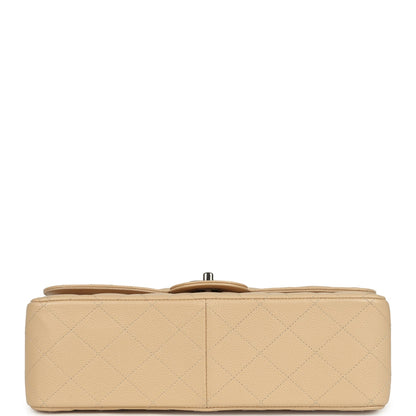 Pre-owned Chanel Jumbo Classic Double Flap Bag Light Beige Caviar Silver Hardware
