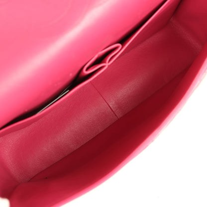 Pre-owned Chanel Maxi Classic Double Flap Bag Dark Pink Patent Silver Hardware