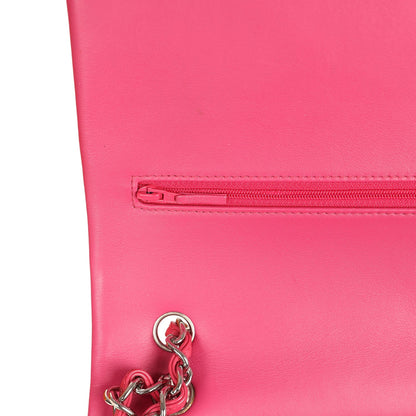 Pre-owned Chanel Maxi Classic Double Flap Bag Dark Pink Patent Silver Hardware