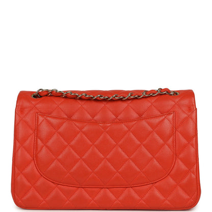 Pre-owned Chanel Jumbo Classic Double Flap Bag Dark Orange Shiny Caviar Light Gold Hardware