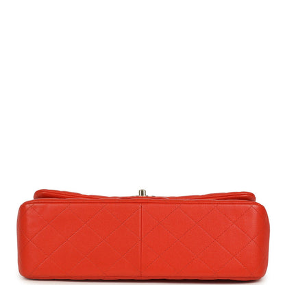 Pre-owned Chanel Jumbo Classic Double Flap Bag Dark Orange Shiny Caviar Light Gold Hardware