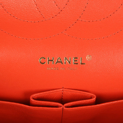 Pre-owned Chanel Jumbo Classic Double Flap Bag Dark Orange Shiny Caviar Light Gold Hardware