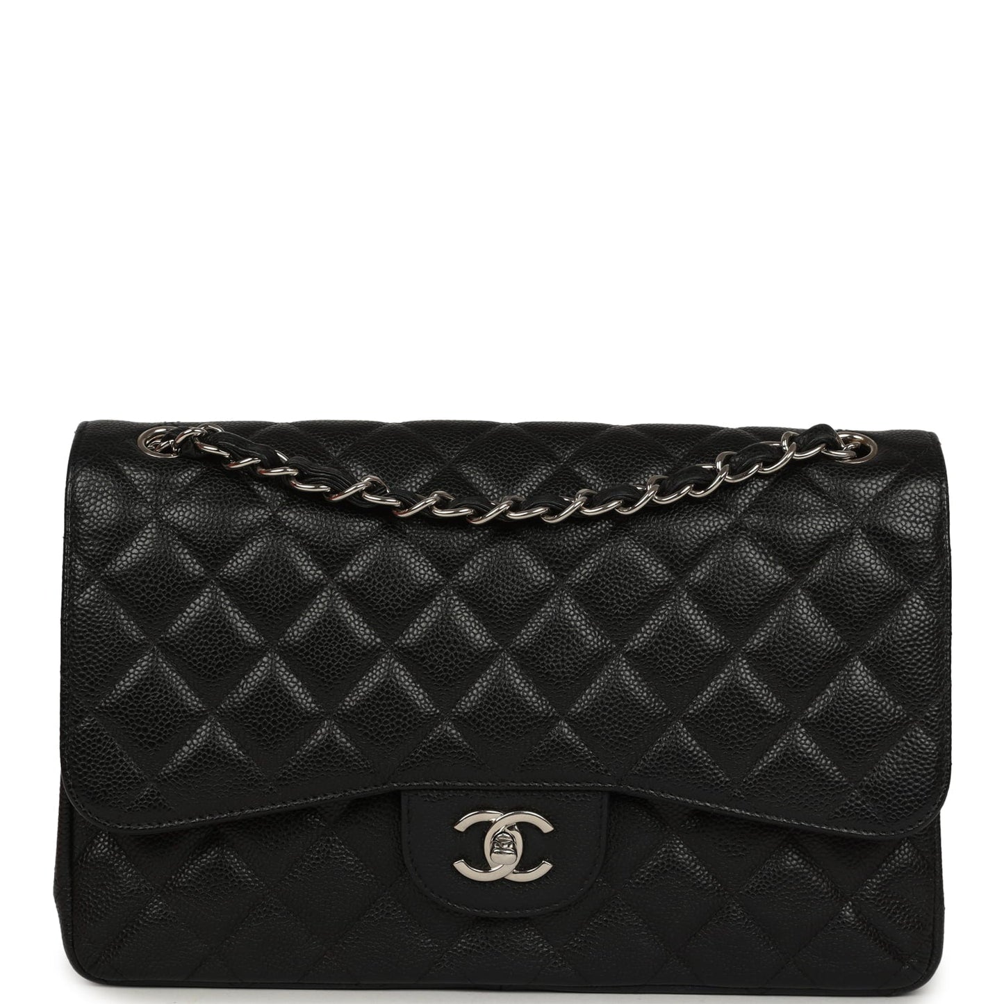 Pre-owned Chanel Jumbo Classic Double Flap Bag Black Caviar Silver Hardware