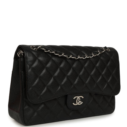 Pre-owned Chanel Jumbo Classic Double Flap Bag Black Caviar Silver Hardware