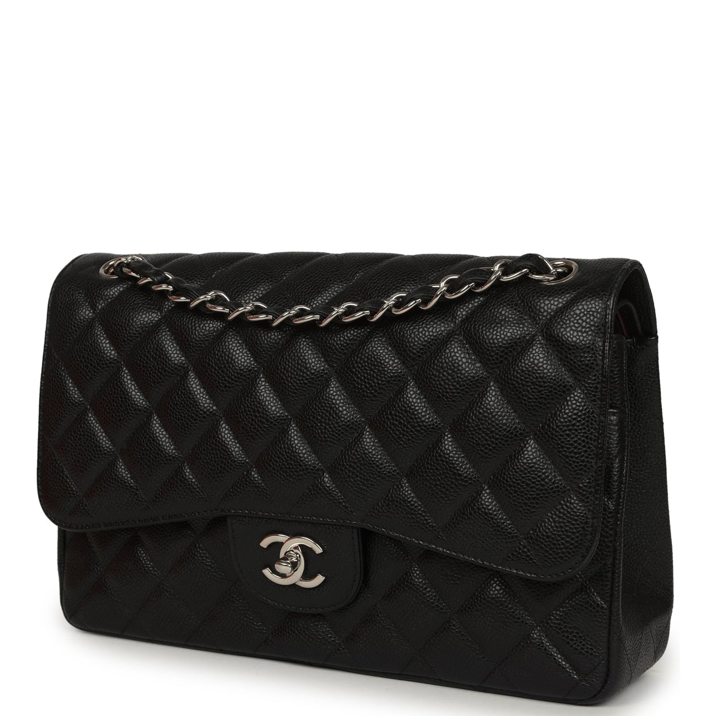 Pre-owned Chanel Jumbo Classic Double Flap Bag Black Caviar Silver Hardware