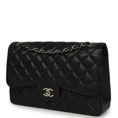 Pre-owned Chanel Jumbo Classic Double Flap Bag Black Caviar Silver Hardware