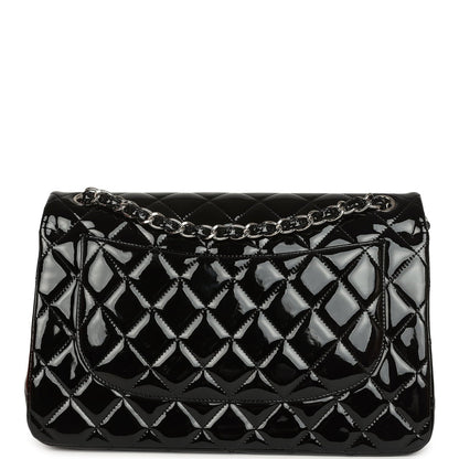 Pre-owned Chanel Jumbo Classic Double Flap Bag Black Patent Silver Hardware