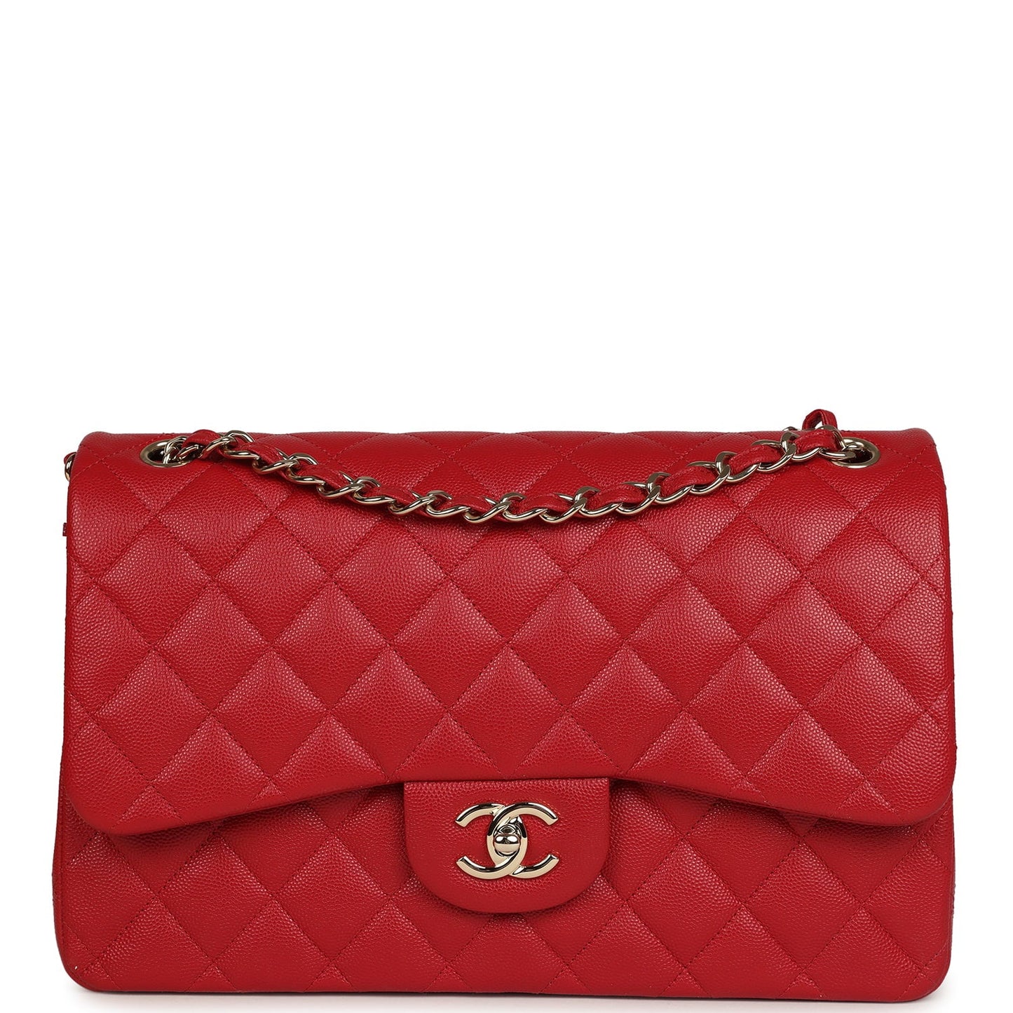 Chanel Jumbo Classic Double Flap Bag Red Shiny Caviar Gold Hardware