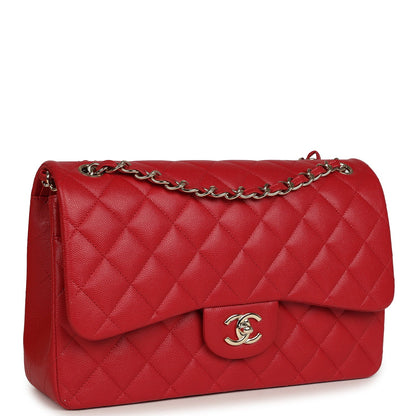 Chanel Jumbo Classic Double Flap Bag Red Shiny Caviar Gold Hardware