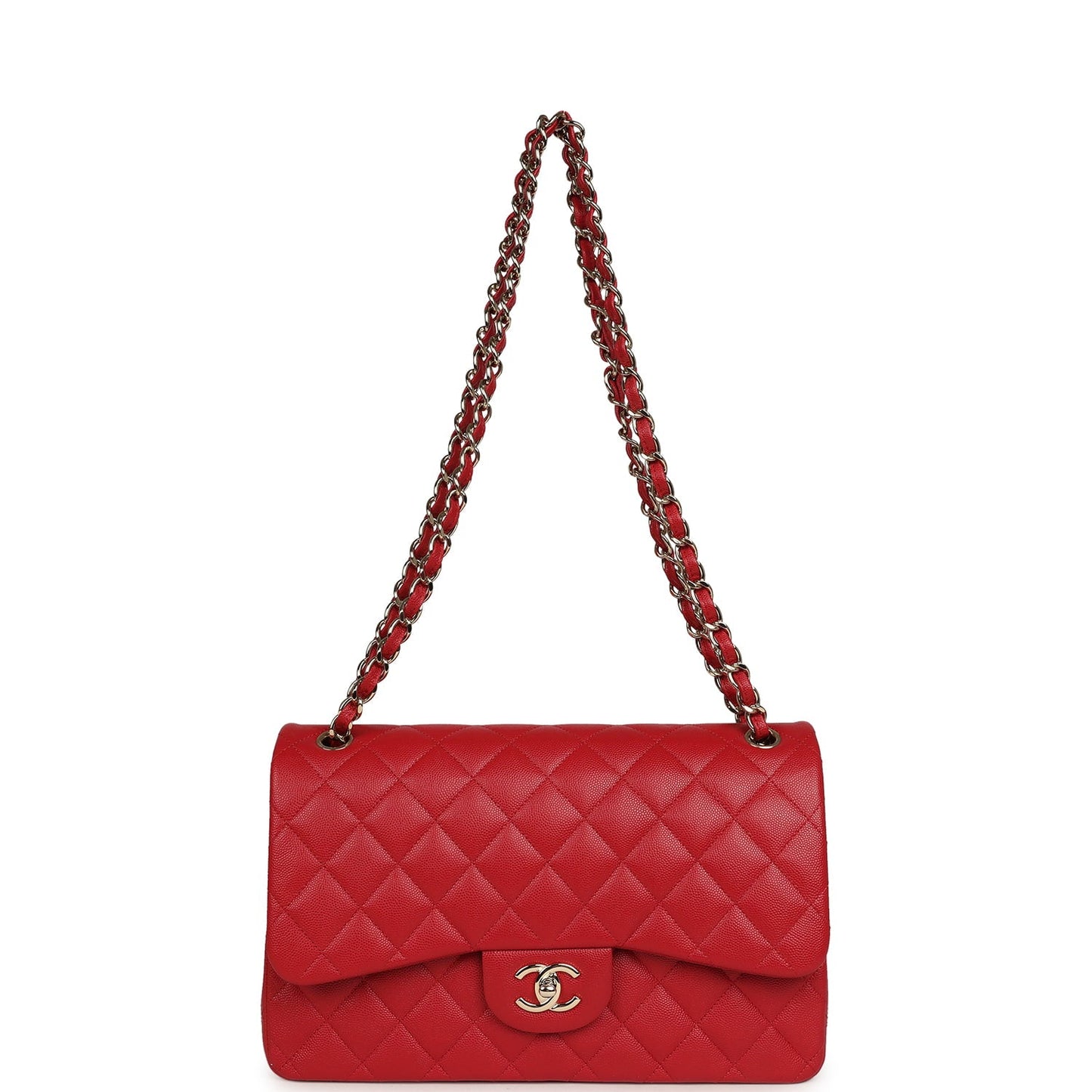 Chanel Jumbo Classic Double Flap Bag Red Shiny Caviar Gold Hardware