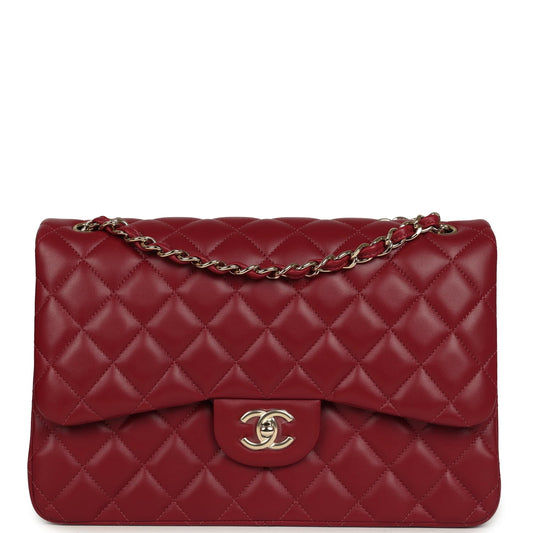 Pre-owned Chanel Jumbo Classic Double Flap Bag Burgundy Lambskin Light Gold Hardware