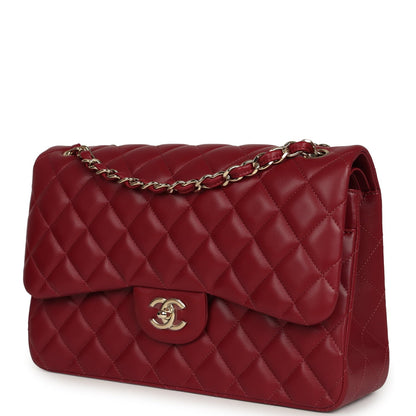 Pre-owned Chanel Jumbo Classic Double Flap Bag Burgundy Lambskin Light Gold Hardware