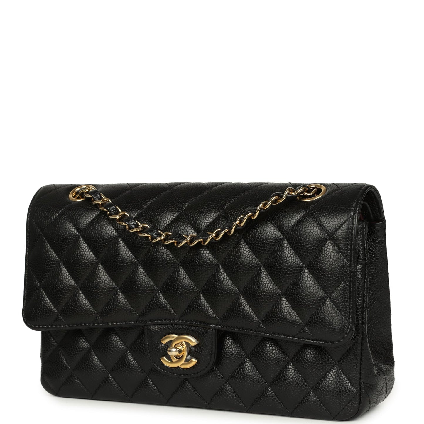 Pre-owned Chanel Medium Classic Double Flap Black Caviar Gold Hardware