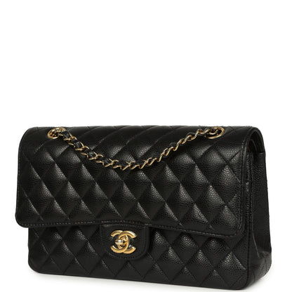Pre-owned Chanel Medium Classic Double Flap Black Caviar Gold Hardware