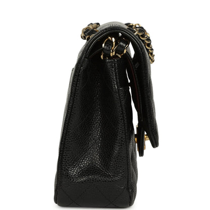 Pre-owned Chanel Medium Classic Double Flap Black Caviar Gold Hardware