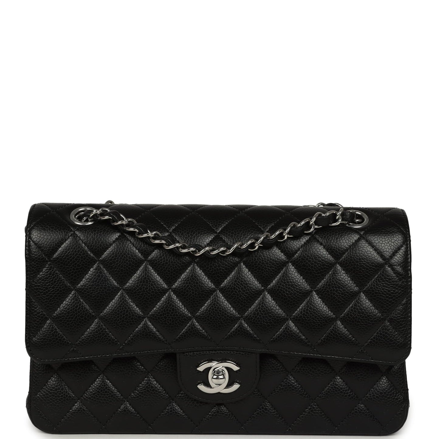 Pre-owned Chanel Medium Classic Double Flap Black Caviar Silver Hardware