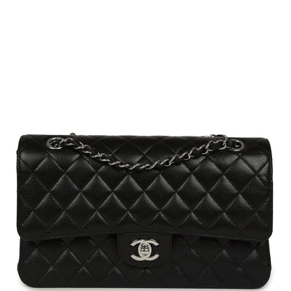 Pre-owned Chanel Medium Classic Double Flap Black Caviar Silver Hardware