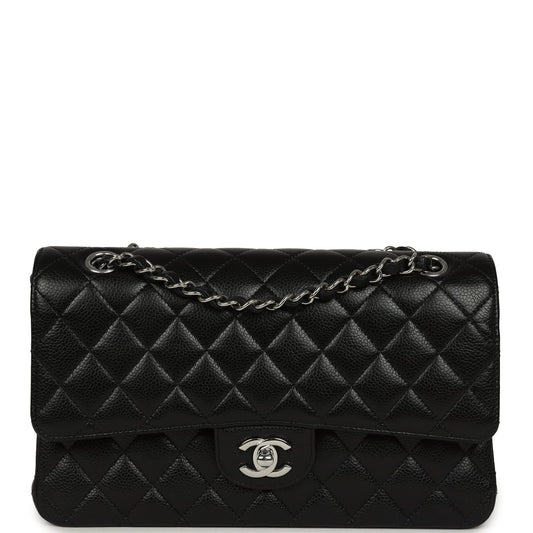 Pre-owned Chanel Medium Classic Double Flap Black Caviar Silver Hardware